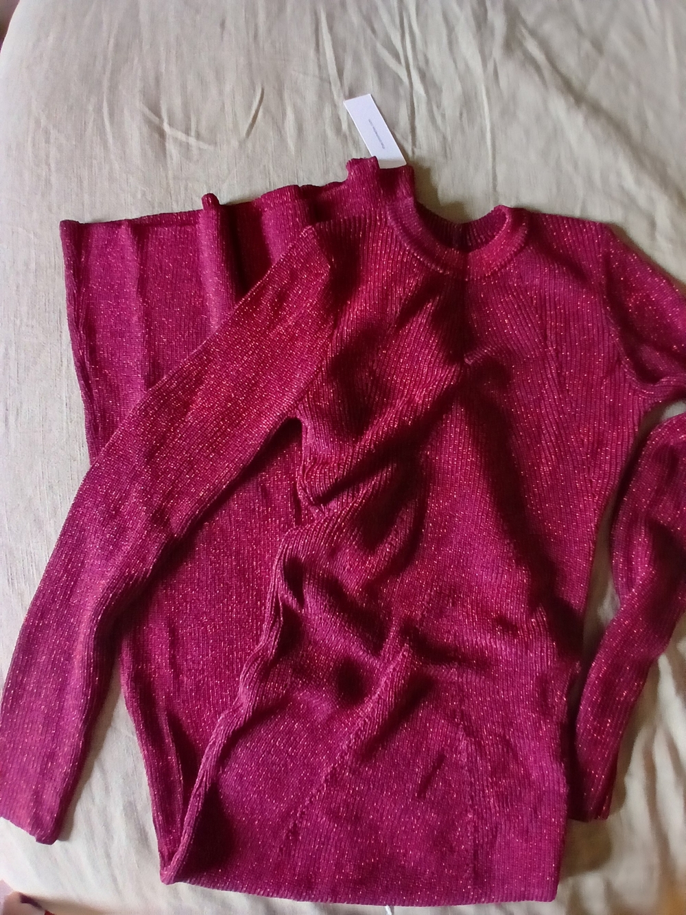 Commense Metallic Fuchsia Ribbed Crewneck Dress